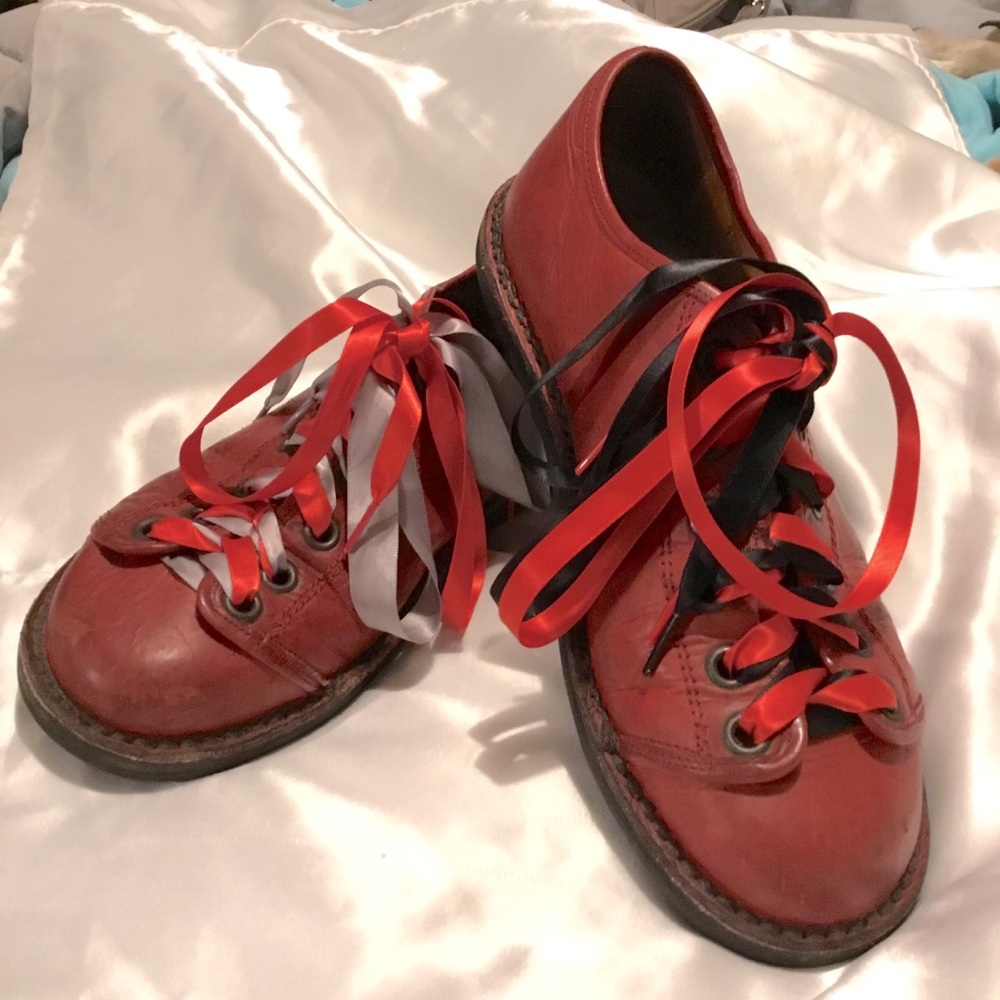 Women's Red Leather Mules with Ribbon Laces